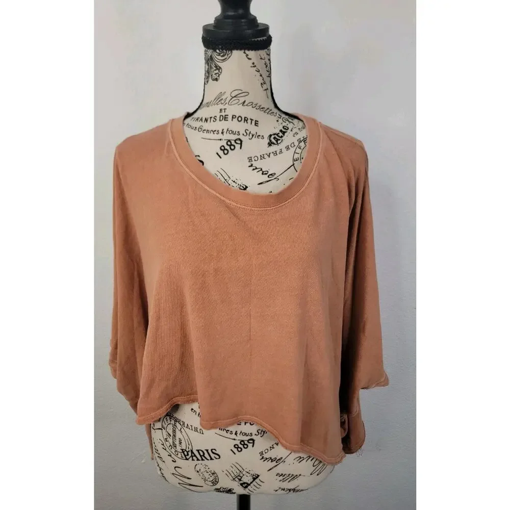 Free People Cropped Tee Sz M Coral Short Sleeves CC Tee Relaxed We The Free - Picture 3 of 11